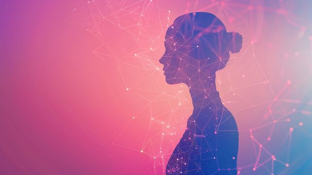Conceptual art of human profile integrated with digital data networks, AI technology, and neural connections.