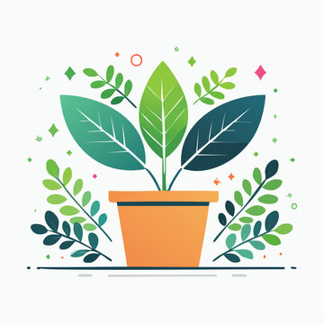 Potted Plant with Green Leaves and Decorative Elements