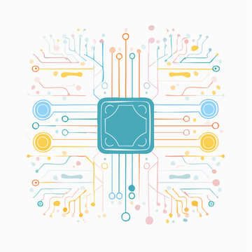Abstract Circuit Board Design with Colorful Lines and Dots