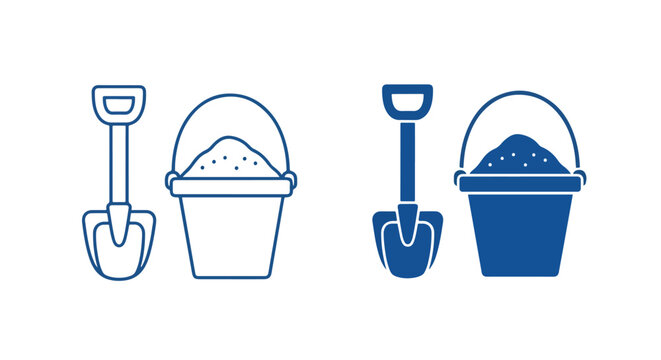 Beach bucket and shovel toy icon set: Solid vector icons - Clipart, sticker - icon set - Editable modern style icon