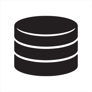 Database Server Icon, Data Storage Stack and Cloud Backup Symbol Vector Silhouette

