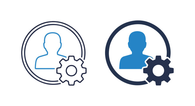 User profile settings gear icon set: Clipart, sticker - icon set - Line and glyph solid icon and logo template 