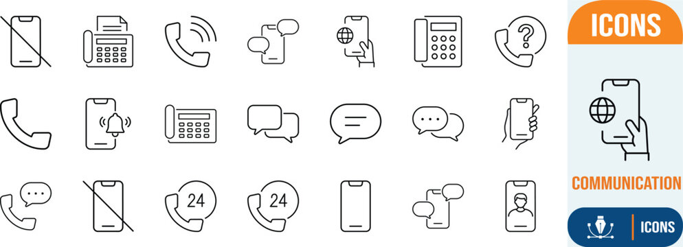 Communication contact and support line icons. phone icon set, message icon set, telephone icon set