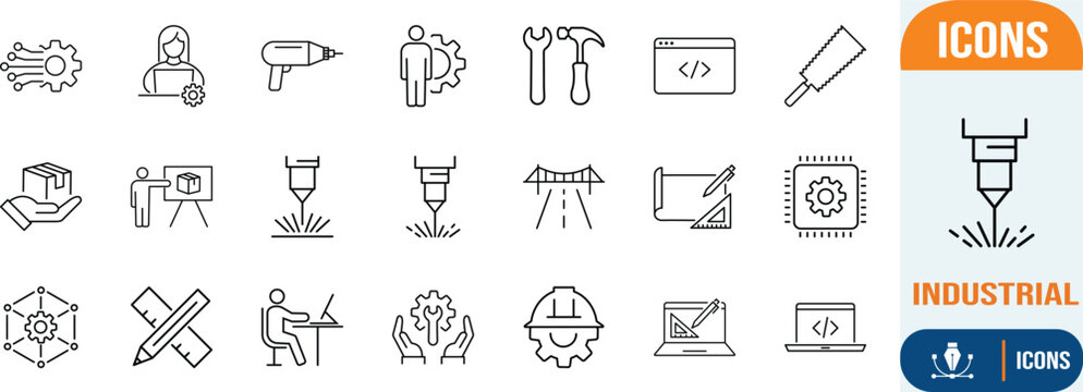 Industrial engineering manufacturing technology design. gear icon set, drill icon set, wrench icon set