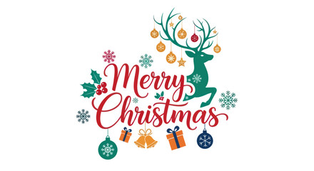 Merry Christmas Reindeer with Ornaments and Snowflakes - Festive Greeting Design © Joni