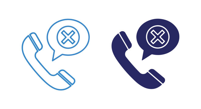 Missed call notification icon set: Icon set - Minimalist, flat icon, outline, glyph, linear, clipart, sticker 