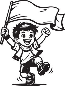 Happy cartoon boy celebrating with flag