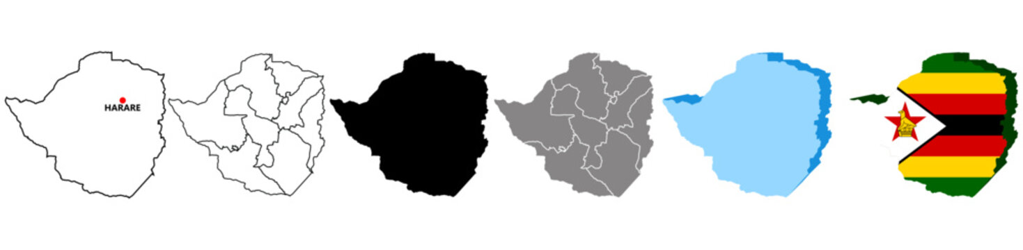 set vector Zimbabwe map infographic icon collections. High detailed stylized Zimbabwe map flag, border, 3D geometric, silhouette. zimbabwe map pinned symbol design vector illustration