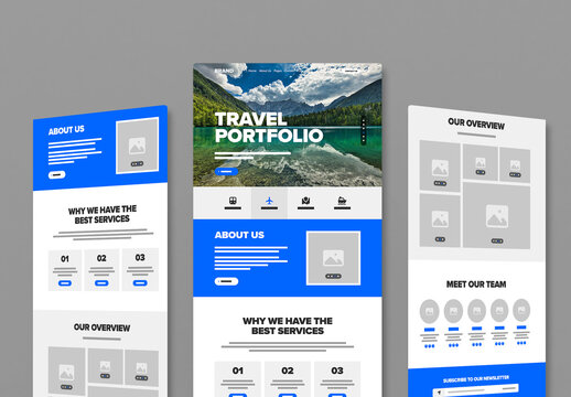 Modern Travel Landing Page Wireframe Template