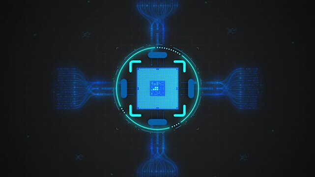 AI Digital Core Processing Neural Network Big Data Streams Motion Design Seamless Loop