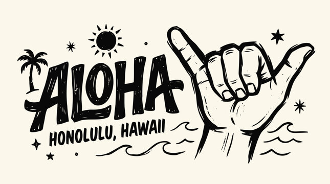 Aloha sign with hand gesture illustration.
