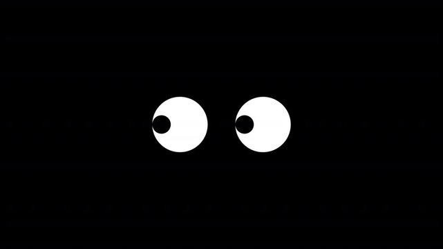 Eyes with white sclera and black pupils stare forward from a deep black background to create a minimalist graphic effect.
