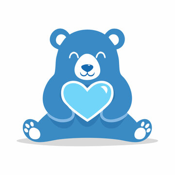Cute Blue Teddy Bear Holding a Heart