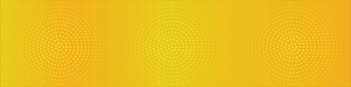 Yellow halftone pattern. Retro comic gradient background. Bright orange pixelated dotted texture overlay. Cartoon pop art faded gradient pattern. Vector backdrop for poster, banner, advertisement