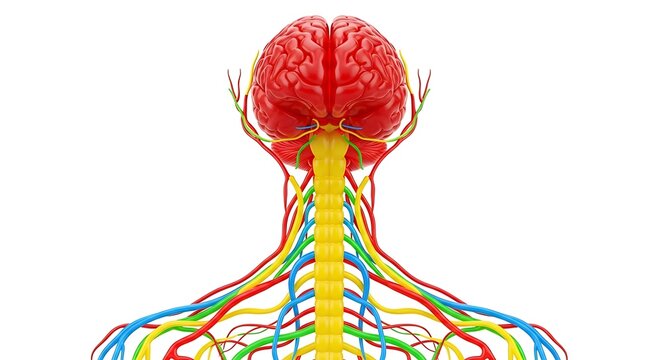 3D rendered illustration of human brain and nervous system.