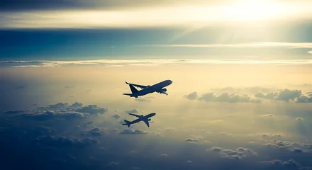 Two airplanes flying through the clouds during sunset © An Inventive Design