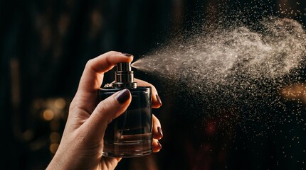 Fototapeta premium Person spraying perfume fragrance into the air from a bottle
