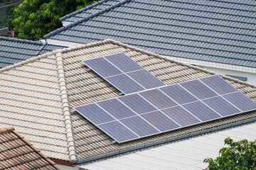 Fototapeta premium Rooftop solar energy solutions aerial perspectives urban residential sustainability initiatives