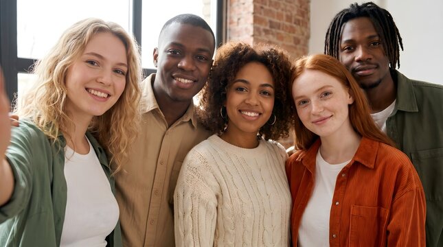 Diverse Group of Young Adults Smiling Together Friendship Unity Multicultural Portrait