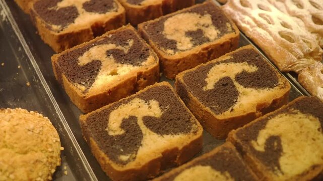Baked goods displayed in a pastry shop