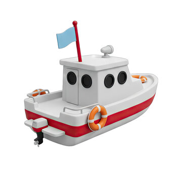Cartoon Boat with Flag and Lifebuoys