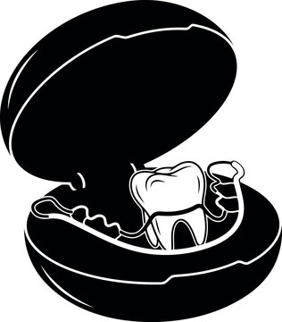 Illustration of a tooth with braces inside a protective case design