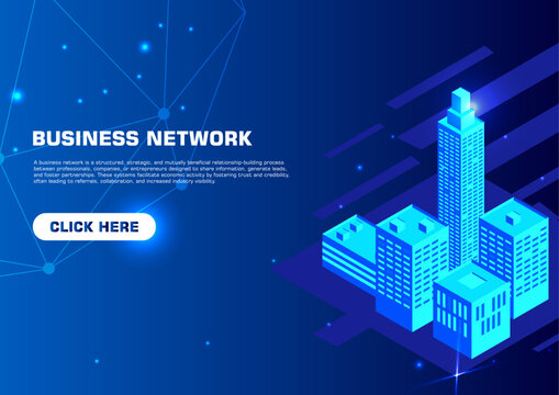 Modern business network background for website banners and social media. Global scale up connection, professional corporate strategy, digital marketing ecosystem, and economic growth illustration.