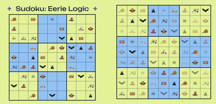 Halloween-themed Sudoku puzzle with eerie logic and colorful illustrations