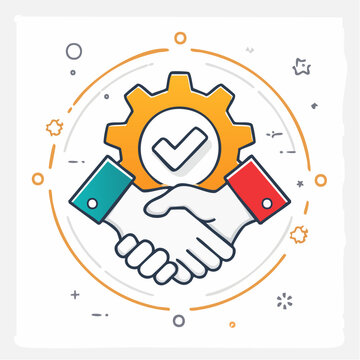 Business Partnership Agreement with Gear and Checkmark Icon