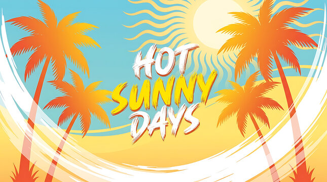 Vibrant Summer Beach Holiday with Palm Trees and Sunny Sky Illustration