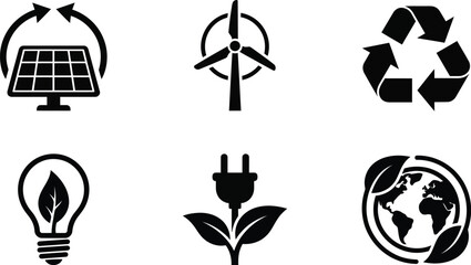 Fototapeta premium Rural Landscape Icons With Sun Trees And Farm Buildings Silhouette