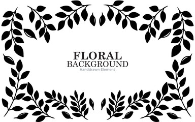 Elegant black floral branches frame a white background with the text "FLORAL BACKGROUND" and "Handdrawn Element" in the center. © DKS VECTOR