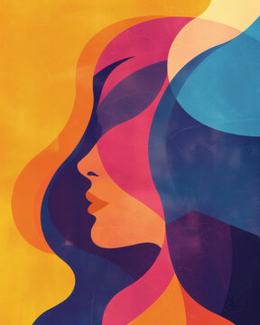 Colorful female profile with grunge texture and high-contrast palette