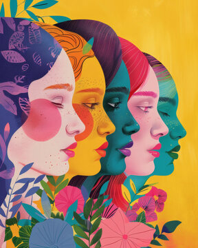 Sisterhood and unity design with diverse women profiles