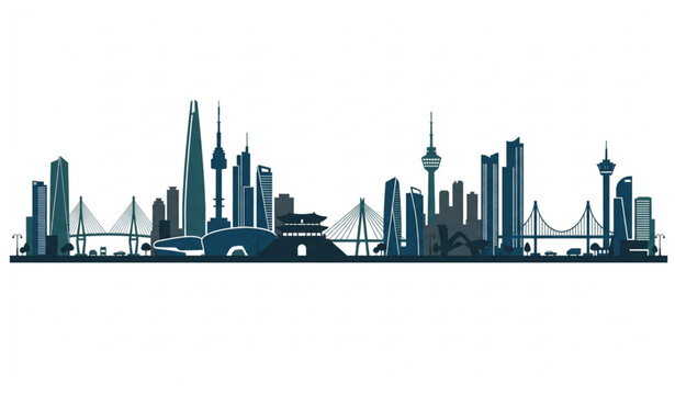 South Korea cities panorama silhouette flat vector illustration isolated banner design