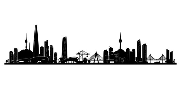 South Korea skyline panorama flat vector banner isolated city silhouette design