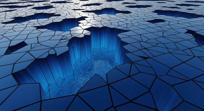 Abstract blue geometric pattern with triangular grid and glowing light effects