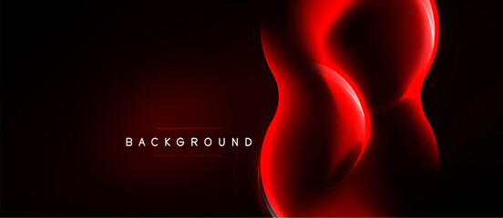Naklejka premium Dark background features flowing red shapes. Modern design with glowing lines creates dynamic visual effect. Minimalist aesthetic.