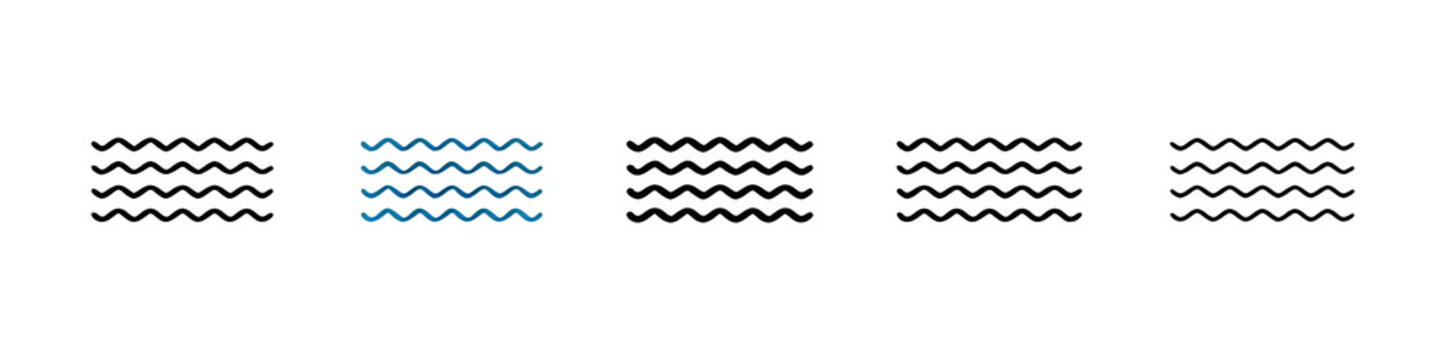 Water wave line icon vector set. Thin line customizable illustration. Contour symbol. Vector isolated outline drawing. Editable stroke