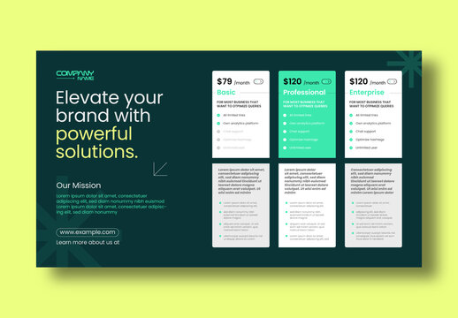 Modern Pricing Table Template Business Pricing Plan Layout