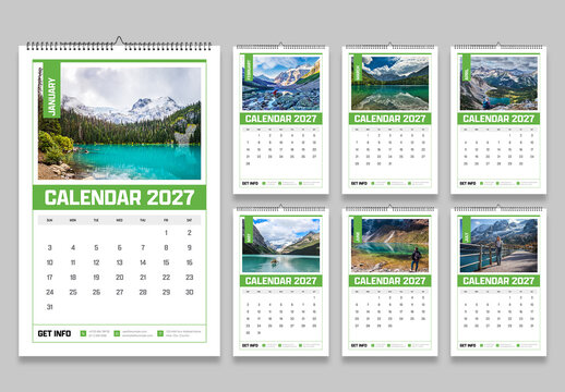 Nature Landscape Calendar 2027 Template with Minimal Monthly Planner