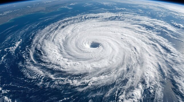 Massive hurricane seen from an aerial view showing global weather patterns.