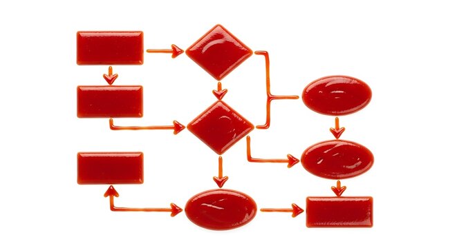 Flowchart diagram with red shapes.