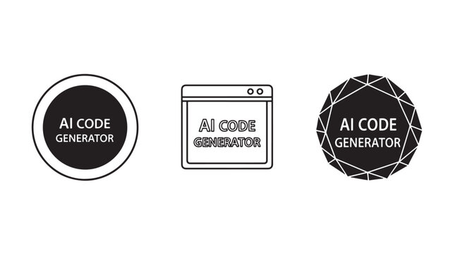 Black and white icons representing AI code generator on a clean white background