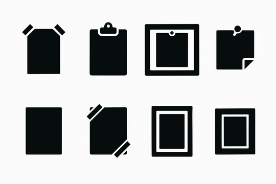 Poster Icon Set. Poster on Wall Mockups. Filled icon set of Poster on Wall Mockups: taped poster, clip-held