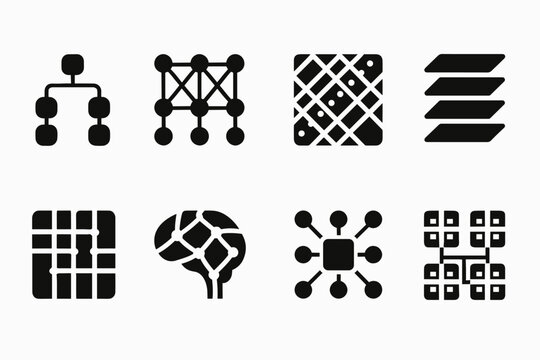 AI Iconography Set. AI Neural Architecture. Filled icon set of AI Neural Architecture: hierarchical neuron