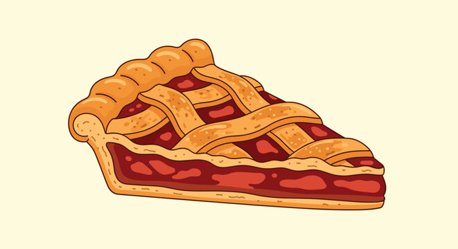 slice of delicious homemade berry or cherry pie with a classic lattice crust and golden brown edges on a plain yellow background for dessert ads.