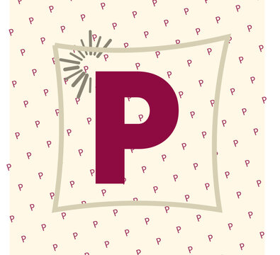 Royal velvet gold character composition featuring LETTER P with rounded frame text
