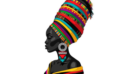 Vibrant African woman, colorful headwrap, profile portrait, illustration, ethnic fashion, beauty, cultural icon, vector © Adam