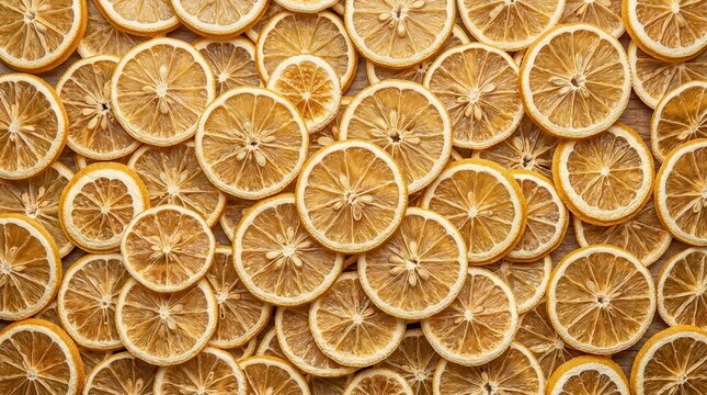 Dried lemon circles create a colorful mosaic background with natural textures.